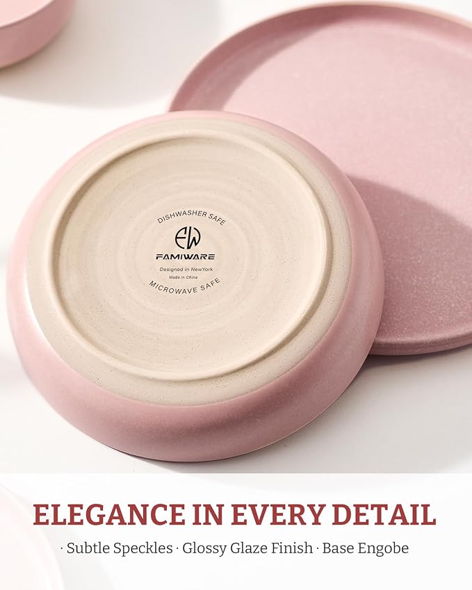 famiware Milkyway 33 oz Pasta Bowls Set of 8, Light Pink | Double Reactive Glaze, Scratch-Resistant Stoneware Salad Bowls, Stackable, Dishwasher & Microwave Safe, Lead-Free
