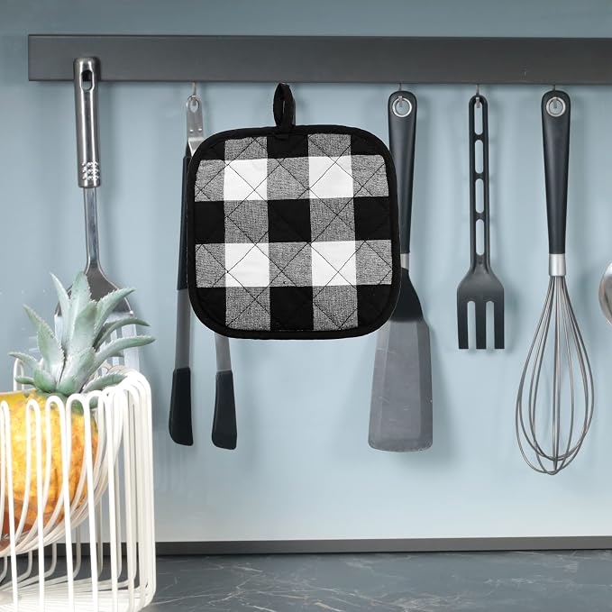 Joyhalo 4 Pack Pot Holders for Kitchen Clearance | Cotton Oven Holder with Great Heat Resistance, Potholders Sets for Kitchen, Countertops, Hot Pots and Pans, Black and White