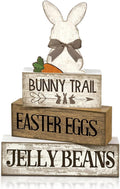 Lineshading 4 Pcs Wooden Easter Rabbit Block Signs Farmhouse Tiered Tray | Rustic Tabletop Signs for Tiered Tray, School Beach Theme Decor, Christmas Farmhouse Gift, Travel Wood Shelf Display