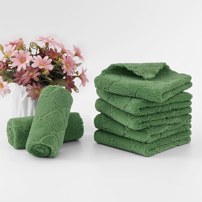 Homaxy 24 Pack Super Soft & Absorbent Dish Cloths, 10" x 10", Grass Green | Coral Velvet, Nonstick Oil Fast Drying Microfiber Cleaning Cloth, No Lint Household Dishcloths