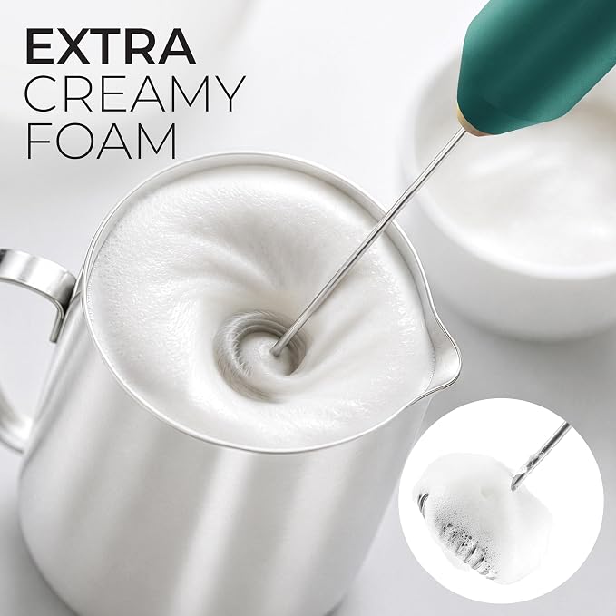 Zulay Kitchen Powerful Milk Frother AA Batteries Included – Ultra Fast Handheld Drink Mixer with Stainless Steel Whisk Stirrer for Coffee, Protein, Matcha & More, Frother Wand Electric Frothmate