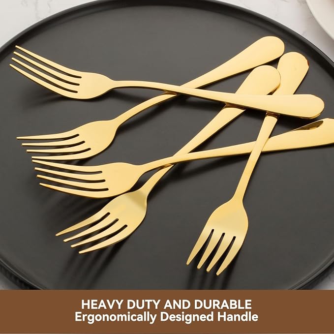 16 Piece Gold Dinner Forks Set 8 Inch Food-Grade Stainless Steel Silverware Forks Cutlery Forks for Home Kitchen or Restaurant Mirror Polished Dishwasher Safe (Gold)