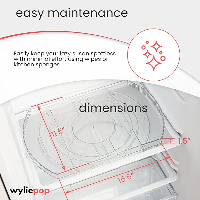 Lazy Susan for Refrigerator - 360° Turntable Refrigerator Organizer and Storage Tray for Fridge, Cabinet & Pantry - Rectangle Lazy Susan (16.5"x11.5"x1.5")