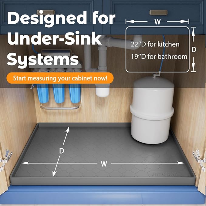 Jin&Bao Under Sink Mat 28" x 22" Waterproof Silicone Cabinet Kitchen Liner | Silicone under kitchen sink mat,cabinet protector,bathroom shelf liner,raised edge,anti-slip,easy to clean & dishwasher safe