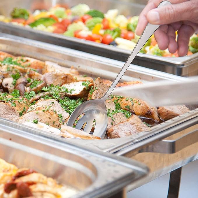 Serving Spoons 8.7 Inches Slotted Serving Spoon Large Cutlery for Catering Buffet, Mirror Polished, Dishwasher Safe, 4 Pieces