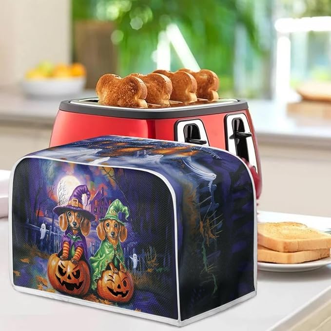 Dachshund Pumpkin Toaster Cover 2 Slice for Halloween Decor Toaster Dust Cover Kitchen Purple Toasters Dust and Fingerprint Protection, M, Purple