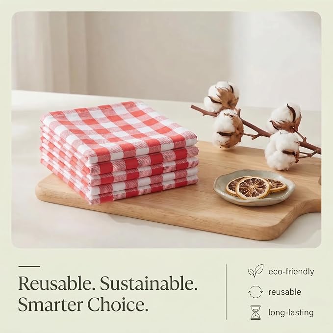 Urban Villa Kitchen Towels Cotton Dish Towels 20”x30” (Set of 6) Red