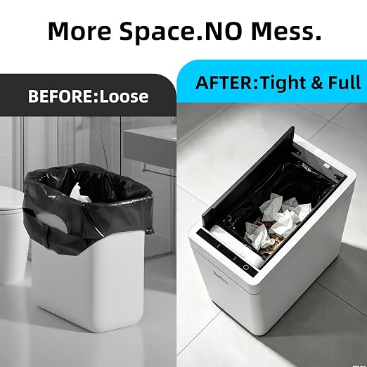 2.7 Gallon Slim Bathroom Touchless Trash Can, Automatic Smart Trash Can with Air-Press Bag Expander, Sensor Lid Waste Bin for Bedroom, Office & RV, White