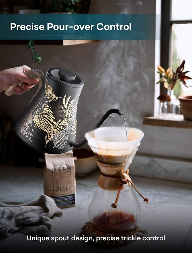 INTASTING Gooseneck Electric Kettle with 1℉ Temperature Control, 0.9 Liter | Fast Heating, Stainless Steel Interior, for Pour Over Coffee, Tea & Boiling Water, Keep Warm, Auto Shut-Off, Rainforest