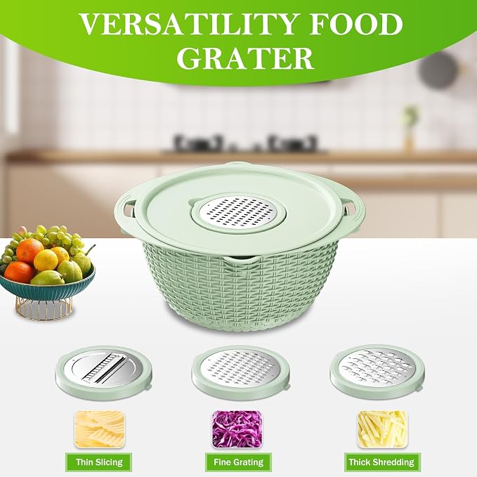 4 in 1 Colander with Bowl Set, Food Strainers and Colanders, Colander for Kitchen, Pasta Strainer, Fruit Washing Bowl, Kitchen Essentials Strainer Basket Bowl, Green, Christmas & New Year Gifts
