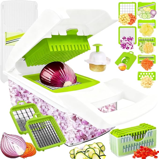 Vegetable Chopper Mandoline Slicer Home Kitchen Appliance Essential Gadget | Pro-Series Veggie Cutter with Container for Food Onion Fruit Salad Potato Christmas Gift House Cooking Supply Tool Item