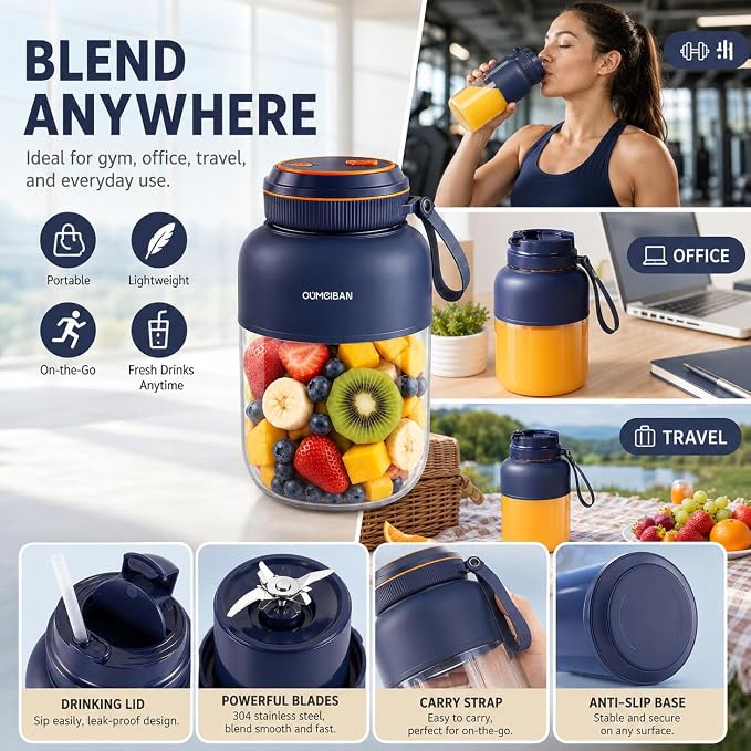 Portable Wireless Juicer Cup,Rechargeable Electric Juicer Blender Cup with 38 Blades,Smoothie Protein Shake Blender,Travel Use