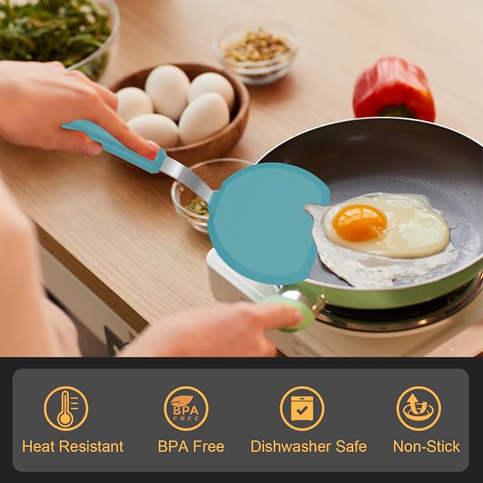 Beijiyi Silicone Spatula Turner Set of 3, 600°F Heat Resistant (Blue) | Flexible Spatulas for Nonstick Cookware, Cooking, Flipping, Egg & Pancake, BPA Free Kitchen Utensils, Dishwasher Safe