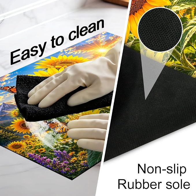 Sunflower Butterfly Stove Top Cover for Electric Stove, 28x20 In | Heat-resistant non-slip mat holds hot cookware; glass cooktop protector, dish drying, ironing pad; farmhouse kitchen decor
