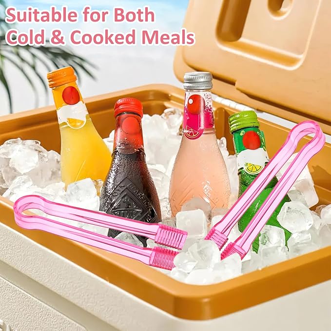 12 PCS Plastic Serving Tongs, 6.3 Inches Pink Disposable Tongs Kitchen Small Serving Utensil Tongs for Party Ice atering Buffet Bakery Salad