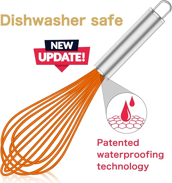 OYV Orange Silicone Whisk Set of 3, 8/10/12 Inch, Non-Scratch | BPA-Free Silicone, Heat Resistant Up to 480°F, Stainless Steel Core, Dishwasher Safe, Nonstick-Safe