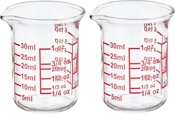 High Borosilicate Glass Measuring Cup with V-Shaped Spout, 30ml (1oz) | Pack of 2 – Precision Glass Measuring Cup for Kitchen & Bar