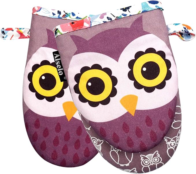 Alselo Mini Oven Mitts 2-Pack Set,Silicone Little Kitchen Gloves