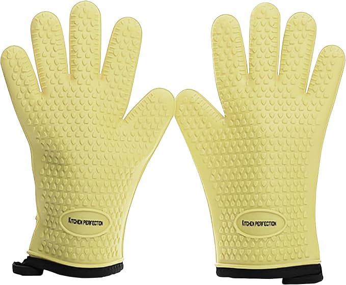 KITCHEN PERFECTION S Silicone Smoker BBQ Gloves - Heat Resistant Oven Mitts | Made For Women, Waterproof, 5-Finger Design For A Better Grip, For Meat Smoking, Grilling, Cooking, Frying Turkey, Grill Gift