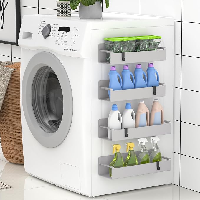 4 Pack Magnetic Spice Rack Organizer for Refrigerator and Oven, Light Grey Fridge Organizers and Storage for Kitchen
