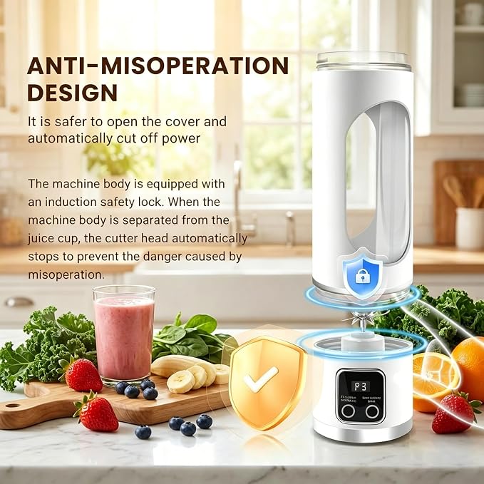 Lilogi Portable Blender, 500ML Blenders for Smoothies with LED Display | 12-Blade USB-C Rechargeable Blender, Travel Blender Cup for any kitchen, office, outdoor, travel, gym or sports