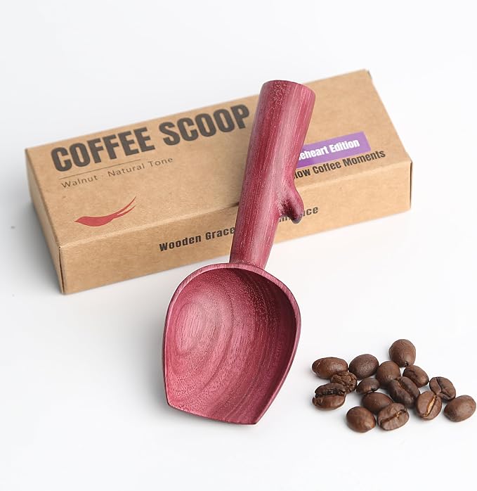 Purpleheart Coffee Scoop,Wooden Coffee Bean Measuring Spoon,10g Capacity,Natural Wood Coffee Scoop for Tea,Sugar & Powder,Rustic Kitchen Gift for Coffee Lovers