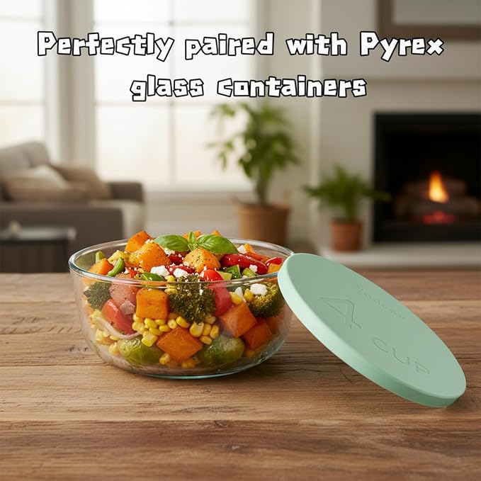 Yodecy Silicone Bowl Lids fit Pyrex Glass Bowls 7201-PC 4 Cup, fit Anchor Hocking Glass Bowls 7201-PC 4 Cup,Replacement Lids(2 Pack Pastel Green)
