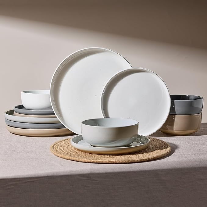 Famiware Milkyway 12-Piece Stoneware Dinnerware Set, Multi-color | Plates and Bowls for 4, Dishes Set for Everyday & Formal Use, Microwave & Dishwasher Safe, Chip & Scratch Resistant