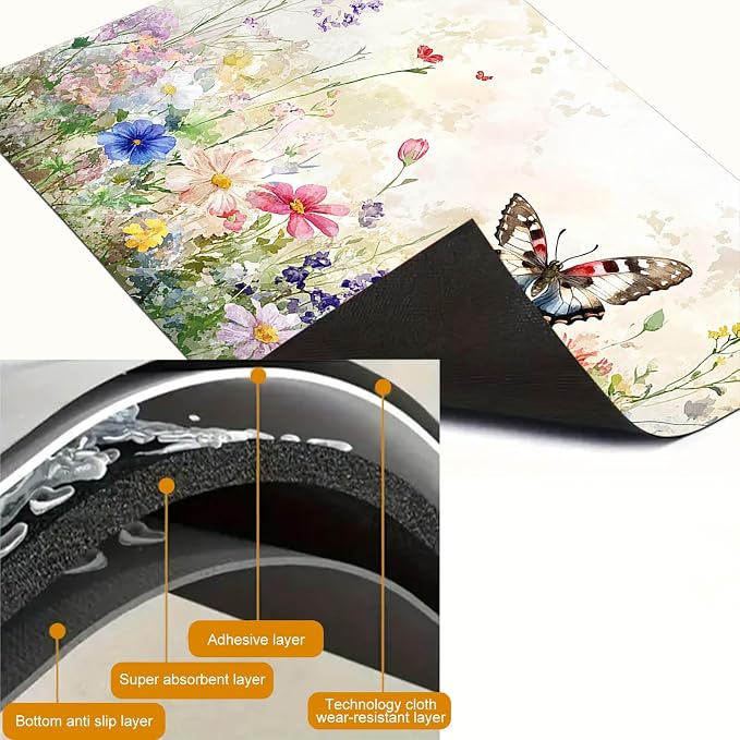 HOMETITUTE Butterfly Stove Top Cover 28x20 Wildflower Meadow Diatomite Mat