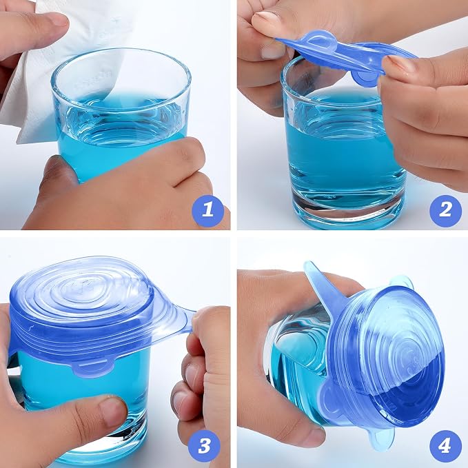 Patelai 16 Pack Silicone Jar Covers Same Size Silicone Jar Cap Stretch Lids Thicker Reusable Container Cover, Expandable Food Storage Covers Dishwasher and Freezer Safe 2.6-3.3 Inch(Blue)
