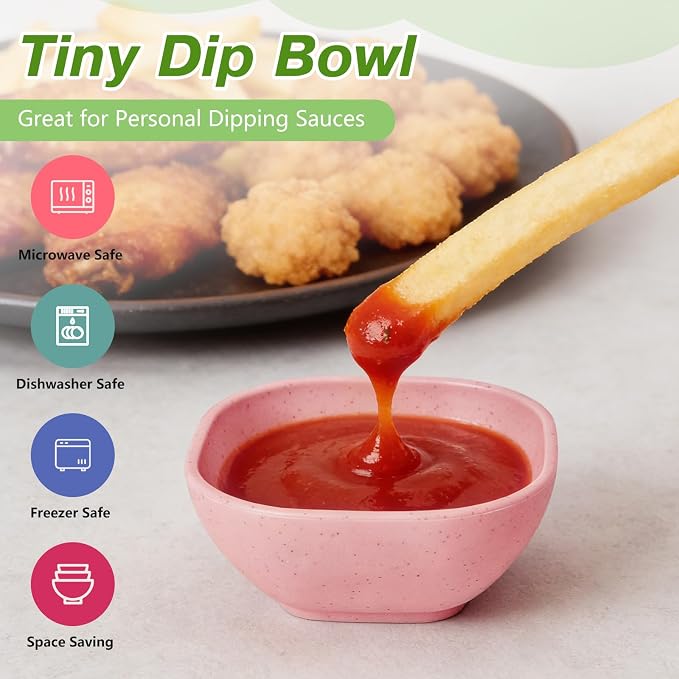 SHECIPIN 12 Pack Unbreakable Dipping Bowls, 4.5 OZ Soy Sauce Dishes，dipping sauce cups，small bowls for dips (pink)