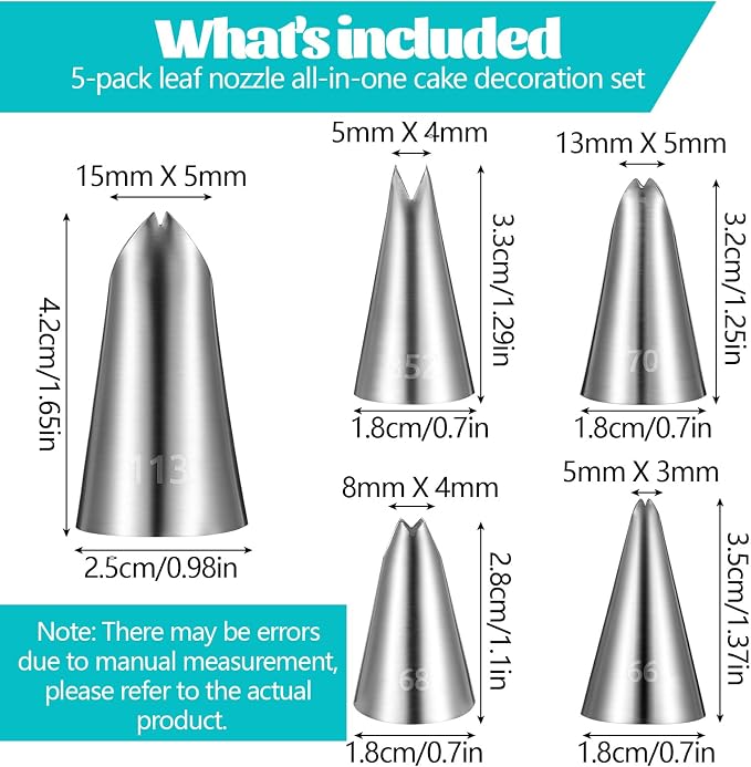 5pcs Leaf Piping Tips, Leaf Shape Piping Tip for Cupcakes, Stainless Steel Ruffle Tips, Cake Supplies for Baking And Decorating, Flower Nails Cake Cookies Frosting Decorating Tools