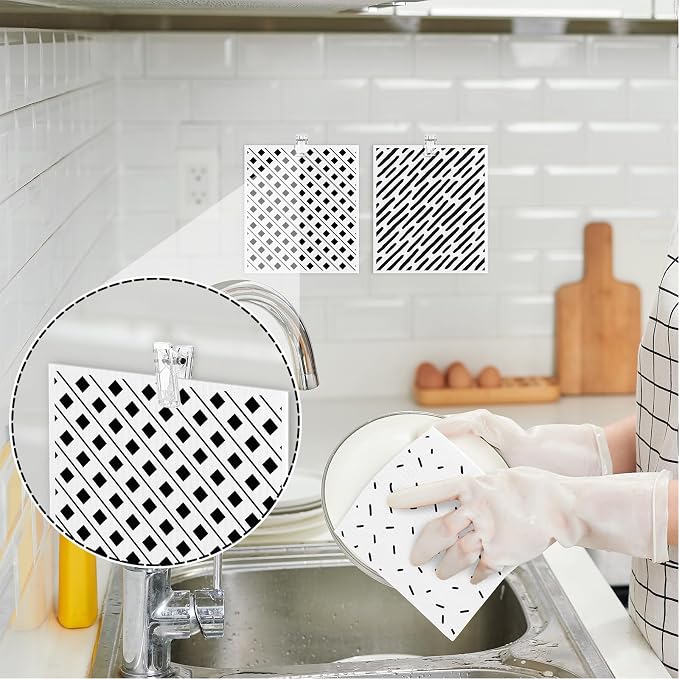 6 Pack Swedish Dishcloths for Kitchen,Swedish Rags Dish Towels with Clips | Reusable Paper Towels Washable Absorbent Cellulose Sponge Cloths No Odor for Countertop Sink Kitchen