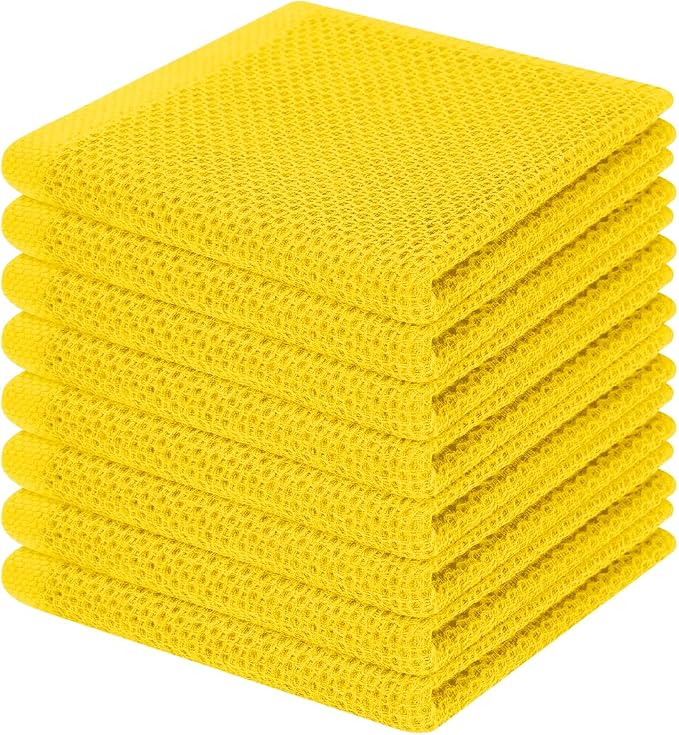 Homaxy 100% Cotton Waffle Weave Kitchen Dish Cloths 8-Pack, Yellow | 12 x 12 Inches, Ultra Soft Absorbent Dish Towels, Quick Drying Dish Rags with Hanging Loop