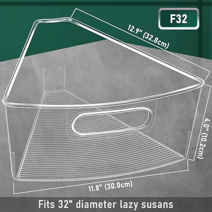Lazy Susan Cabinet Organizer Bins for 26"/ 28"/ 32" Diameter | Corner Organizer, Plastic Cabinet Storage Bin, 1/8 Wedge - Food Safe, BPA Free, with Non-Slip Pads (for 32" Diameter, 6 Pack)