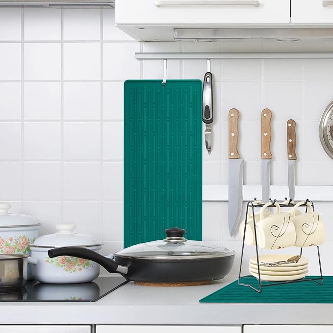 Dish Drying Mats, Heat-resistant Silicone Mat for Kitchen Counter, Non-Slip Dish Dry Mat Dishwasher Safe Large, Turquoise