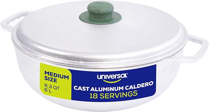 Universal 6.3 QT Caldero – Traditional Cast Aluminum Cooking Pot with Lid, 18 Cup Rice Pot for Soups, Stews, Beans & Everyday Family Cooking