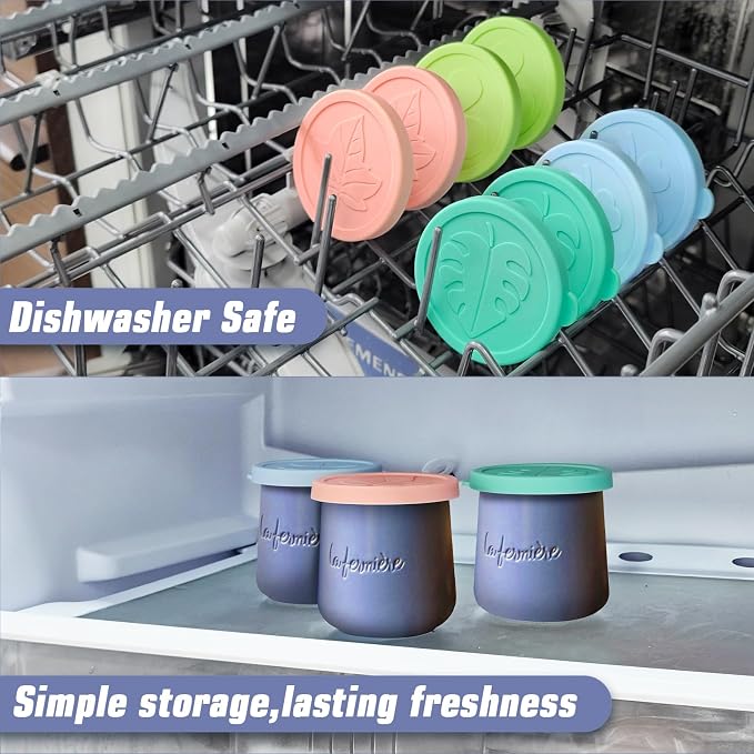 Yogurt Jar Lids for La Fermiere, 8 Pack LFGB Platinum Silicone Covers, Snug Fit Reusable Replacement Lids, Dishwasher Safe