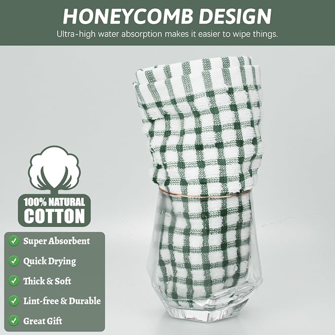 Nialnant 8 Pcs Kitchen Dish Rags,100% Cotton Kitchen Towels | Soft Absorbent Quick Drying Dish Cloths for Washing Dishes,Cleaning rags - 11 x 11In Green