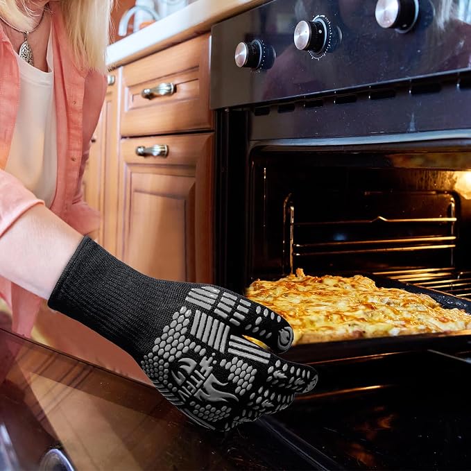 BBQ Gloves, 1472°F Heat Resistant with Silicone Grip Oven Mitts | Non-Slip Grip, for BBQ, Grilling, Oven, Smoker, Cooking and Baking