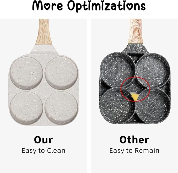 Caannasweis Egg Pan Omelette Pan, 4-Cup Nonstick Granite Omelette Skillet Breakfast Frying Pan Egg Cooker Suitable for Gas Stove & Induction Cookware, PFOA PFOS Free, Beige