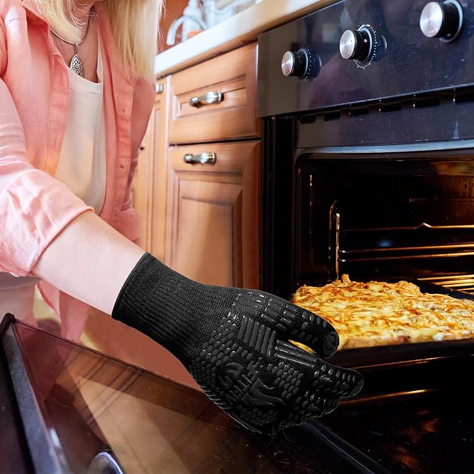 BBQ Gloves, 1472°F Heat Resistant with Silicone Grip Oven Mitts | Non-Slip Grip, for BBQ, Grilling, Oven, Smoker, Cooking and Baking