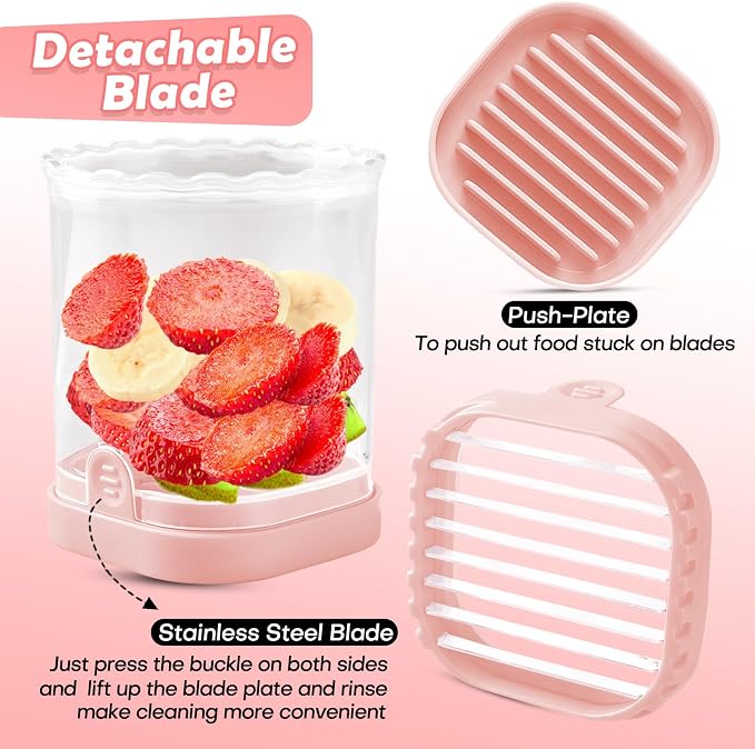 Creative Strawberry Slicer, Detachable Cutter with Push Plate (Black+Pink)