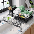 Kitsure Adjustable Dish Drying Rack, 15.6''-25.2''L × 16.9''W, Black | Large Dish Drying Rack, Rust-Resistant Dish Racks for Kitchen Counter, With Adjustable Support Legs, Cutlery Holder