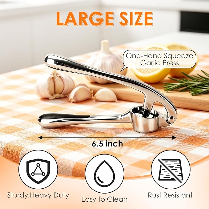 TACGEA Kitchen Garlic Press Set, Rust Proof Garlic Mincer Tool with Silicone Garlic Peeler and Brush