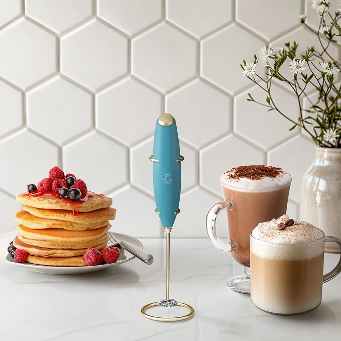 Zulay Kitchen Powerful Milk Frother Wand With Duracell Batteries - Ultra Fast Handheld Drink Mixer - Electric Whisk Foam Maker for Coffee, Lattes, Cappuccino & Matcha - Z1 Motor - Lake Gold
