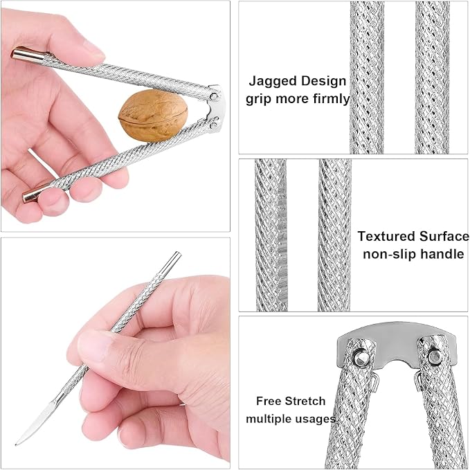 Nut Cracker 2Pcs and 4 Picks,Stainless Steel Nut Cracker Tool Set for Seafood Crackers Walnut(Silvery).