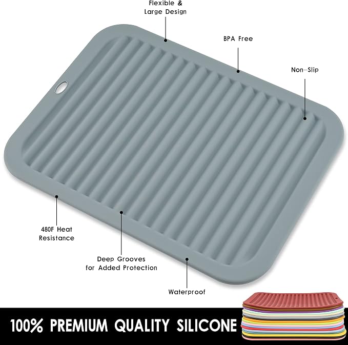 Silicone Trivets for Hot Dishes, Pots and Pans, Hot Pads for Kitchen Counter, Silicone Pot Holders Mats, Heat Resistant Mat for Quartz Countertops, Multi Use Table Trivet Mat Set 2 Blue
