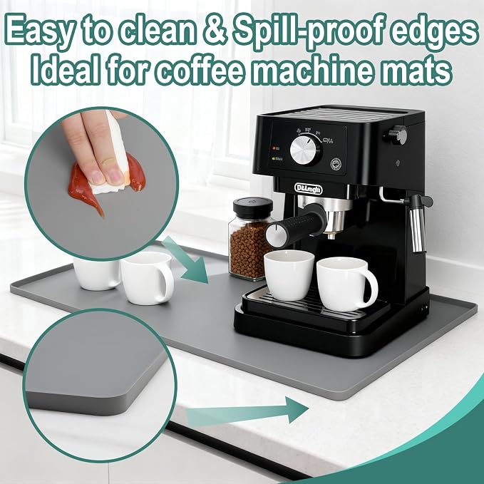 Silicone Coffee Mat 24 x 16 in Classic Black | Coffee bar mat for countertop use, coffee station mat or coffee machine mat with removable tray