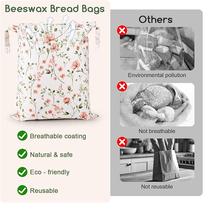 2 Pack Beeswax Bread Bags for Homemade Bread, Sourdough Storage XL 17"x13" | Reusable Bees Wax Bread Bag & Keeper, Natural Canvas with Premium Box for Home Baking, Freezer Storage & Outdoor Use